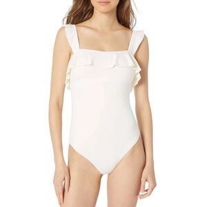NWT Eberjey So Solid Jane One Piece Ruffle Trim Swimsuit Ecru Ivory XS Reg. $174